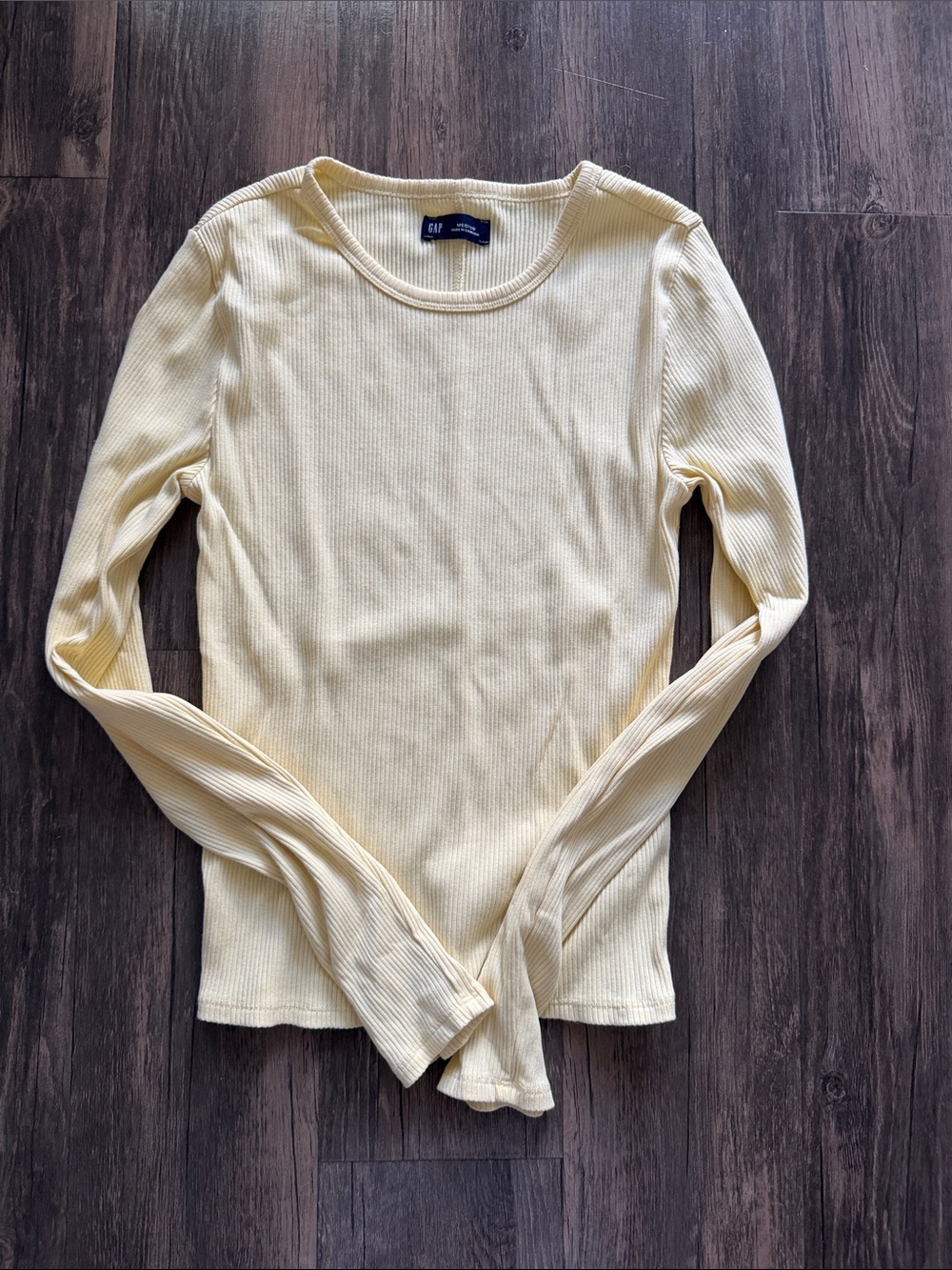 GAP Cream Ribbed Long-Sleeve Crew Tee